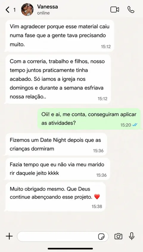 Depoimento de cliente no WhatsApp